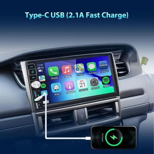 Miniatura 3 de Estéreo para coche de doble din, 7 pulgadas, pantalla táctil inalámbrica CarPlay/Android Auto Bluetooth, radio AM/FM, USB tipo C