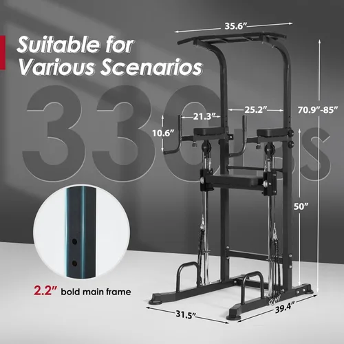 Miniatura 4 de SogesPower Power Tower - Barra de dominadas para gimnasio en casa, multifunción, ajustable, altura ajustable, equipo de entrenamiento de Negro