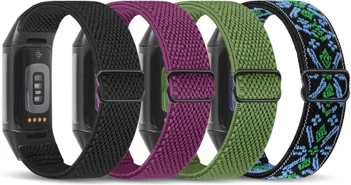 Miniatura 14 de enkic Bandas elásticas de nailon compatibles con Fitbit Charge 5, paquete de 4 correas elásticas suaves y ajustables, transpirables, correa