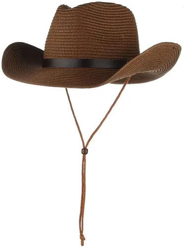 Sombrero de vaquero de paja para hombres y mujeres, sombrero de sol de ala ancha, sombrero de vaquera Panamá con correa para la barbilla, sombrero