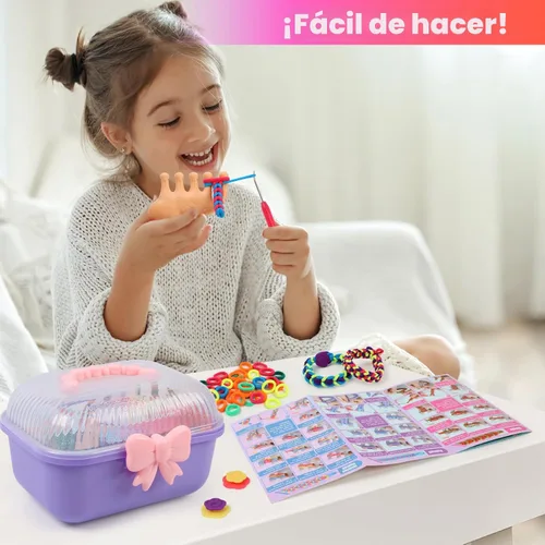 Miniatura 2 de IQBOX Kit de fabricación de pulseras, artes y manualidades para niñas de 8 a 12 años, telar de tejido, bandas de arco iris, juguetes de bricolaje