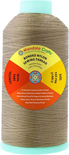 Miniatura 99 de Mandala Crafts - Hilo de nailon para coser cuero, tapicería, mezclilla y para trenzar el pelo; resistente, 1500 yardas, tamaño 69 T70 Marrón