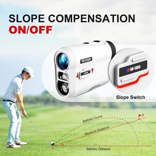 Miniatura 8 de REVASRI Telémetro de golf con vibración de pendiente y bloqueo de pines, interruptor de pendiente externo para torneo de golf legal, telémetros