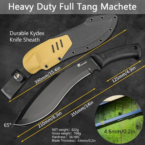 Miniatura 2 de HX Outdoors - Cuchillo machete Kukri de 14 pulgadas, acero D2 de alta calidad, cuchillo de jardinería con funda Kydex para exteriores, campamento