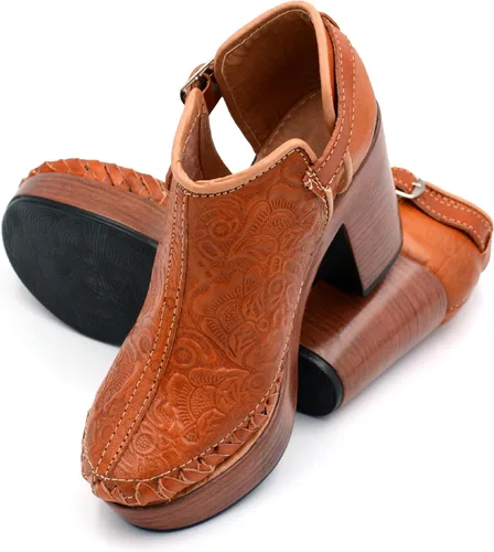 Miniatura 4 de Botines de piel auténtica grabados mexicanos con correa para mujer - Modelo 490