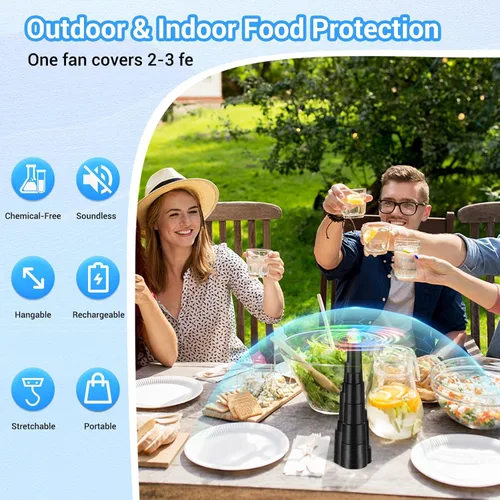 Miniatura 8 de LEOFI Ventiladores de mosca para mesas, ventiladores de insectos, ventilador de comida, ventilador de mesa, cuchillas holográficas suaves
