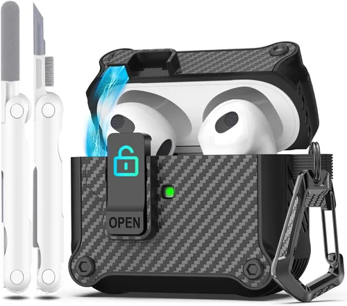 Miniatura 117 de R-fun - Funda para audífonos compatible con AirPods de 4.ª generación 2024, cubierta protectora de expulsión automática a prueba de caídas, puerto
