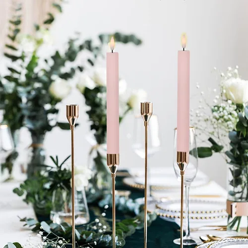 Miniatura 4 de Velas cónicas sin llama de flores moradas con temporizador remoto, velas LED que funcionan con pilas, mecha 3D cálida parpadeante, velas de cera