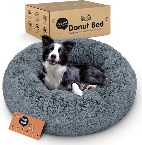 Miniatura 12 de Cama para perros con forma de dona, comodidad prémium para aliviar la ansiedad, diseño esponjoso y calmante con soporte ultra afelpado, acogedora