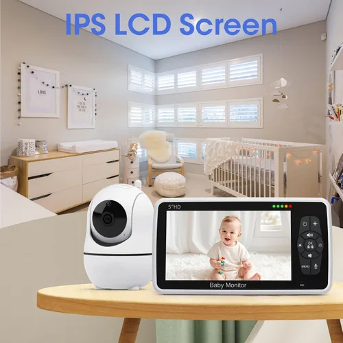 Miniatura 2 de Babystar Monitor de bebé con cámara y audio, resolución HD 720P, pantalla de 5 pulgadas, 4000 mAh hasta 22 horas de batería, zoom panorámico remoto