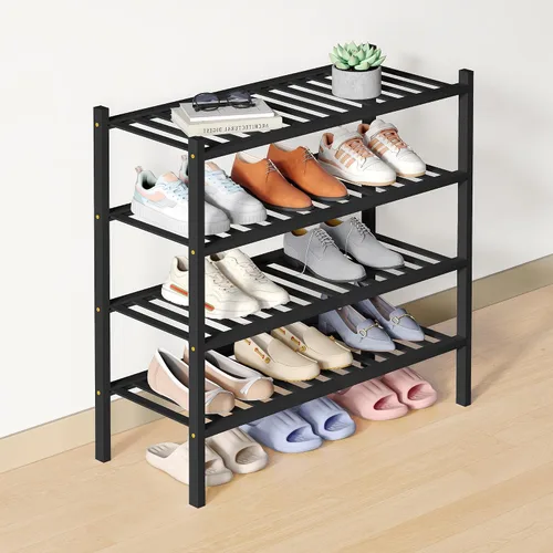 Miniatura 99 de Smiry Zapatero de bambú para clóset, organizador de zapatos apilable de 4 niveles largo de madera, estante de almacenamiento de zapatos Negro