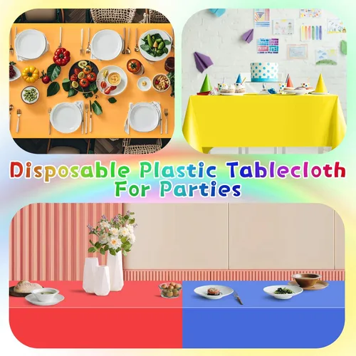 Miniatura 4 de Mwellewm 6 manteles de plástico desechables, mantel de arcoíris de colores surtidos, rectangular de neón colorido a granel sólido para cumpleaños