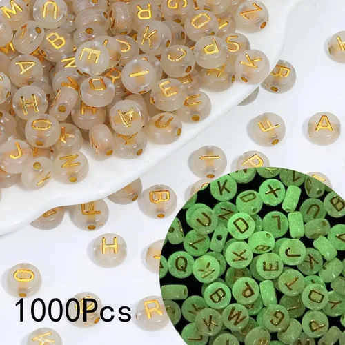 Miniatura 2 de 1000 cuentas de letras que brillan en la oscuridad del alfabeto, cuentas acrílicas de la A a la Z, cuentas redondas y planas luminosas de 0.157 x