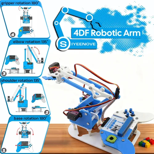 Miniatura 4 de Microbit Kit de brazo robótico inteligente, kit de construcción de brazo mecánico programable 4DF para fabricantes y entusiastas de STEM