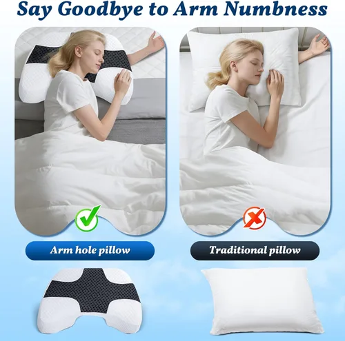 Miniatura 5 de SAHEYER Almohada para dormir de lado con agujero para el brazo, almohada de espuma viscoelástica para aliviar el dolor de cuello y hombros, almohada