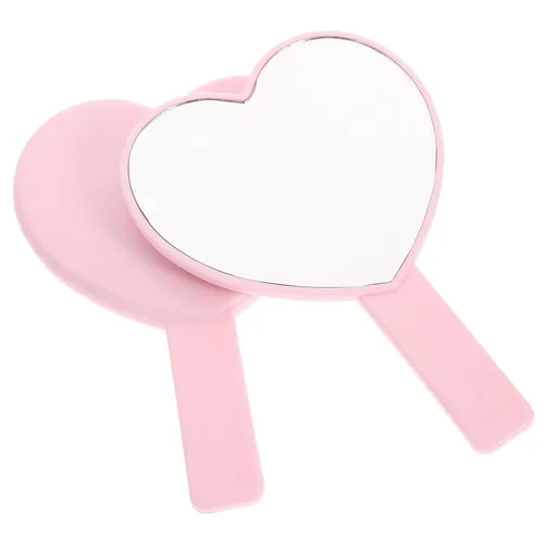 Minkissy - Espejo de mano compacto con forma de espejo de maquillaje, 2 unidades, diseño de corazón, color rosa