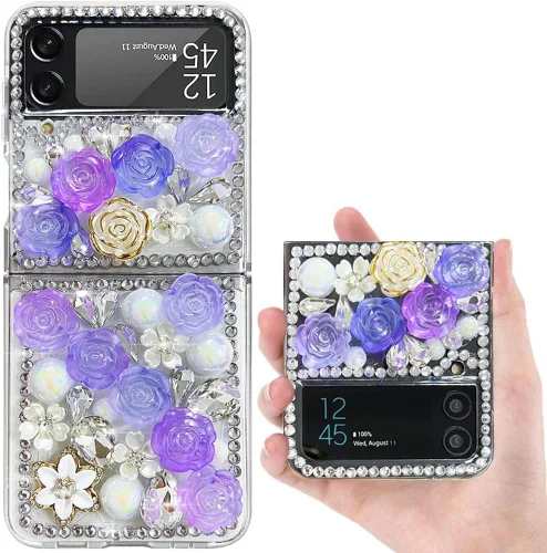 Funda para Samsung Galaxy Z Flip 3 con purpurina, bonita funda transparente con diseño, brillante, reflectante, con destellos, cubierta de teléfono