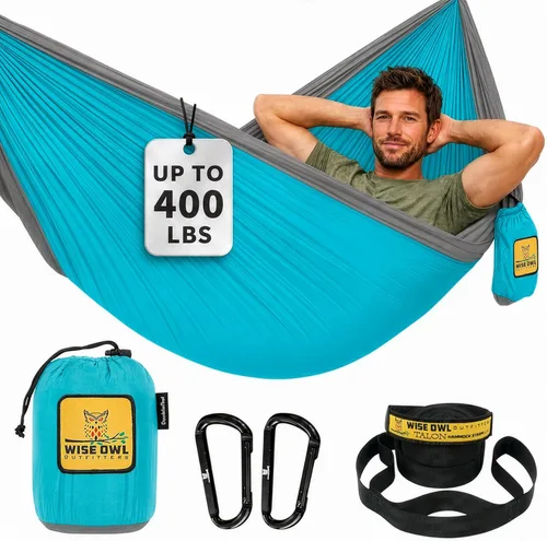 Wise Owl Outfitters Hamaca de camping – Hamaca portátil de 500 libras con correas de árbol – viajes, mochileros, senderismo, equipo de campamento al