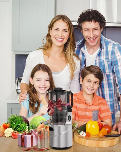 Miniatura 4 de Exprimidor de prensa en frío - Máquinas exprimidoras lentas con canal de alimentación de 5.5 pulgadas, exprimidor masticador para frutas y verduras