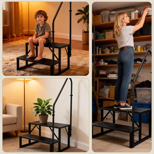 Miniatura 8 de Escalera de escalón, taburete con asa, escalera de piscina resistente sobre el suelo, 660 libras, escalones de cámper al aire libre, escaleras