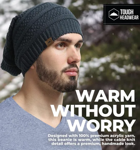 Miniatura 46 de Slouchy Cable tejido Gorro de lana por Tough Headwear – Gorro de lana de gran tamaño Sombreros Gorros Graves Sombreros Para Hombres y Mujeres