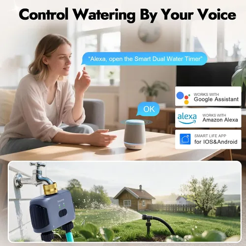 Miniatura 5 de WiFi Water Timer for Garden Hose with Brass Inlet,Smart Hose Timer with WiFi Hub, APP & Voice Control,Up to 20 Watering Plans, 2-Zone Sprinkler Drip