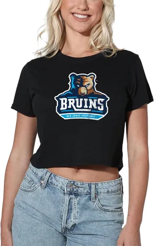 Colección oficial de camisetas cortas con logotipo primario desgastado universitario para mujer, color negro