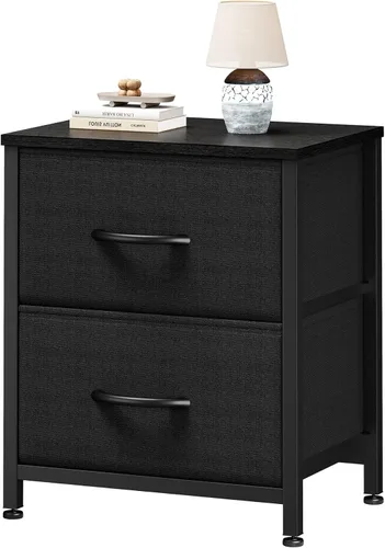Sweetcrispy - Mesita de noche pequeña con 2 cajones de tela, mesa auxiliar para dormitorio, para mesita de noche de 20 pulgadas de alto para Negro