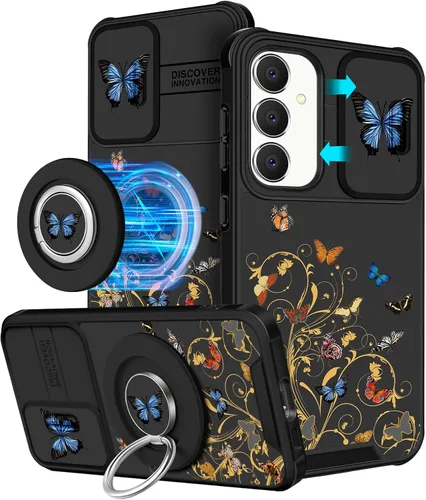 Miniatura 49 de Funermei Funda para teléfono Samsung Galaxy A15 5G - [2 en 1] Funda para teléfono de mujeres lindas chicas, diseño femenino de mariposa negra