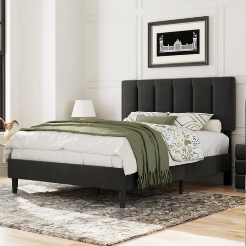 Miniatura 34 de VECELO - Base de cama tamaño individual con cabecera tapizada, plataforma con soporte de listones de madera de alta resistencia, no necesita somier