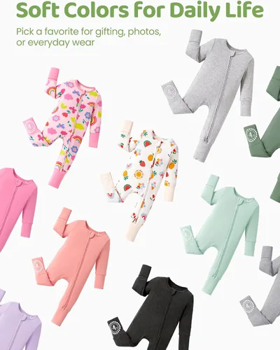 Miniatura 8 de PATPAT Baby Footies - Mameluco de viscosa de bambú para niños y niñas, con cremallera y suela antideslizante, ropa infantil con pies y sin pies
