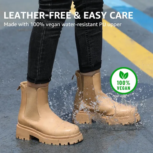 Miniatura 2 de Botas Chelsea para mujer, con suela de lengüeta, botines de tacón grueso sin cordones