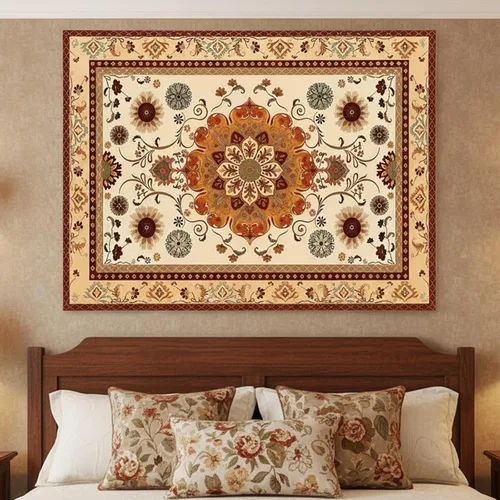 Miniatura 2 de Fowocu Boho Floral Tapestry Wall Hanging Hippie Indian Bohemian Mandala Tapestry Aesthetic Vintage Flower Medallion Beige Yellow Small Tapestries