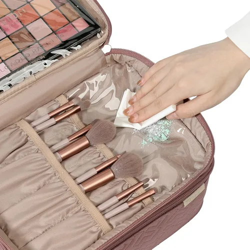Miniatura 4 de NISHEL Bolsa de Maquillaje de Viaje Grande de Doble Capa para Mujeres, Estuche Cosmético, Organizador para Accesorios de Tamaño de Viaje, Botellas