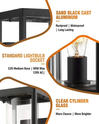Miniatura 6 de Beionxii Luz de Pared al Aire Libre del Atardecer al Amanecer, Apliques de Pared Exterior Modernos para Porche, Lámpara de Porche, Aluminio Negro 2