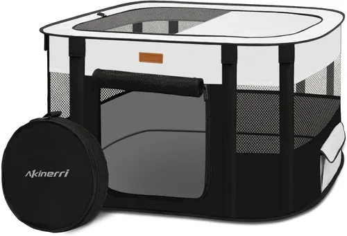 Corralito para perros – Bolígrafos plegables de juego para gatos, para gatitos, conejos, tienda de campaña portátil para mascotas con bolsa de Negro