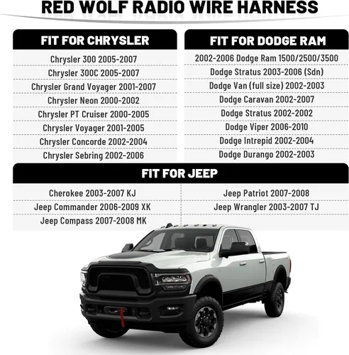Miniatura 2 de RED WOLF Reemplazo de arnés de cable de instalación de radio con adaptador de antena para Jeep 2003-2007, Dodge ram 2002-2007, Chrysler 2000-2007