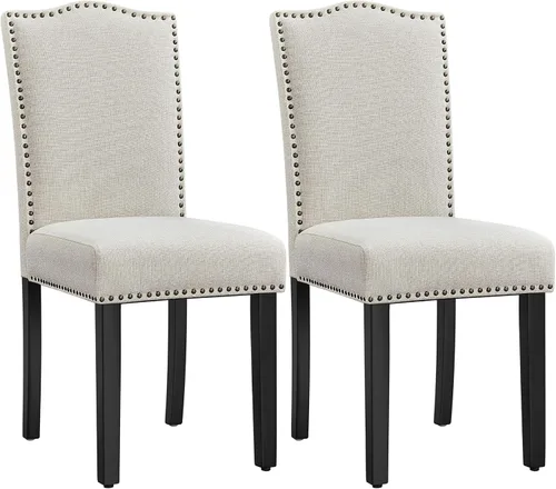 Yaheetech Juego de 2 sillas de comedor modernas con asiento tapizado de tela y patas de madera maciza para la cocina del hogar, color beige