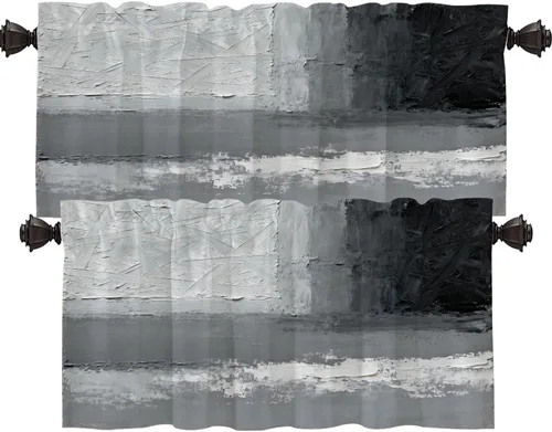 Miniatura 135 de Shrahala Beige and Orange Abstract Art Brushstrokes Blackout Curtain Tiers, Abstract Oil Paint Kitchen Valance Light Blocking Tier Drapes with Rod