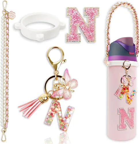 Miniatura 61 de Letter Handle Strap Accessories with Cute Initial Charm Compatible with Owala Water Bottle 24oz 32oz 40oz Owala Kids Púrpura