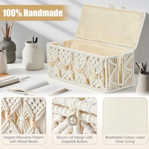 Miniatura 3 de Caja de Gestión de Cables Hecha a Mano de Macramé Organizador de Almacenamiento de Cables Regletas de Corriente Enchufes Router Adaptador Ocultador