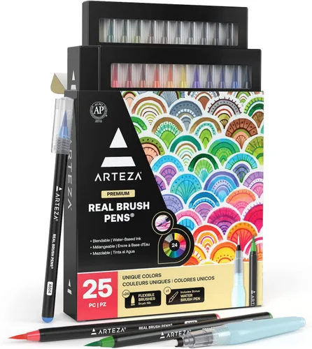Miniatura 10 de ARTEZA - Bolígrafos de pincel reales, 96 marcadores de acuarela, marcadores de dibujo con puntas de pincel flexibles, marcadores de acuarela