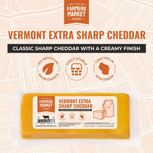 Miniatura 9 de Farmers Market, Sin gluten, Keto, Paleo, Bajo en sodio, Cero azúcar, Queso de Wisconsin, 1 paquete, Cheddar extra fuerte de Vermont