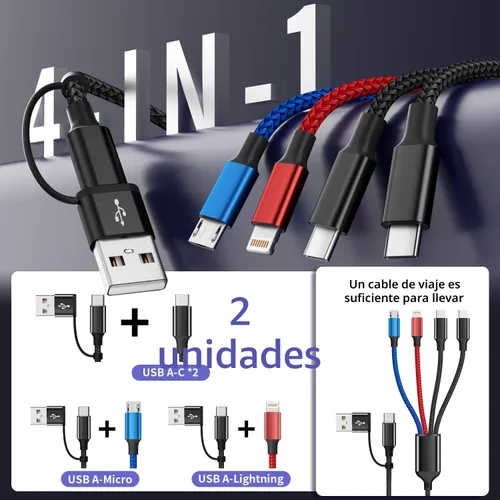 Miniatura 2 de Cable de carga múltiple 4 en 2 puertos tipo C, cables de carga USBA/C esenciales de viaje para múltiples dispositivos, cable de carga de teléfono