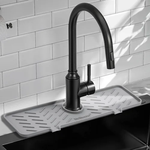 Miniatura 11 de Alfombrilla de Silicona para Grifo de Fregadero de Cocina – Gen 2 Protector contra Salpicaduras con Salida y Pendiente Mejoradas – 18" x 5.1" Negro