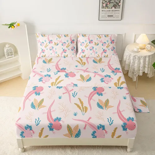 Miniatura 39 de QOOMO Ropa de cama Kawaii Axolotl para niños y niñas, diseño de flor de cerezo rosa, juego de ropa de cama súper suave para niños, con estrellas