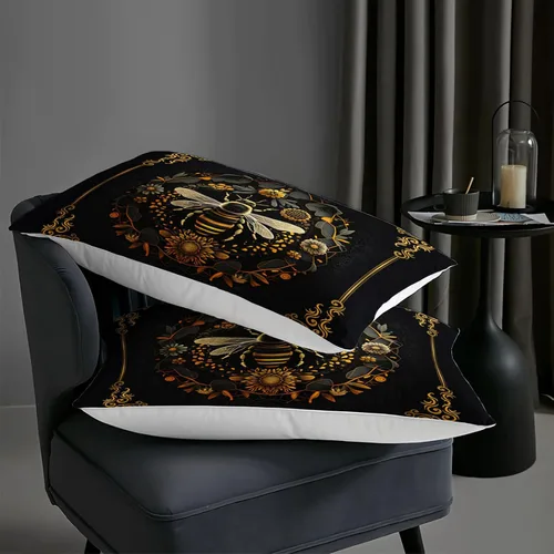 Miniatura 6 de AILONEN Juego de edredón de abeja bohemia, tamaño Queen, juego de ropa de cama de lujo negro y dorado para niños, adolescentes y niñas, edredón