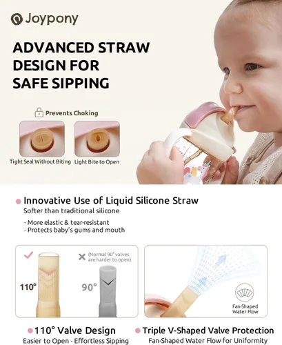 Miniatura 3 de Joypony Vasos para sorber para niños pequeños de 1 a 3 años, vaso con popote con peso a prueba de derrames con asa para bebés de 6 meses en Rosa/1