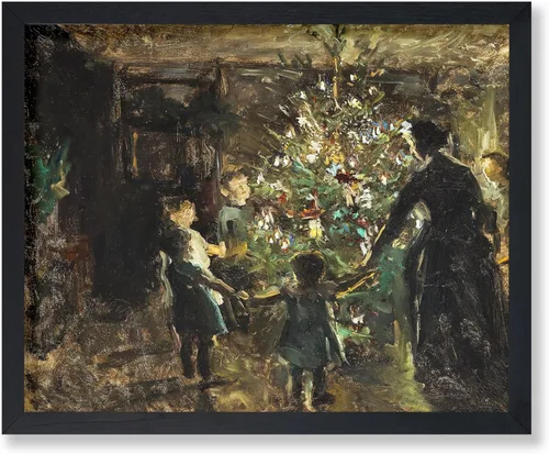 Poster Master Impresión de pintura vintage de árbol de Navidad, póster retro de vacaciones, arte de invierno, diseño abstracto melancólico de pared,