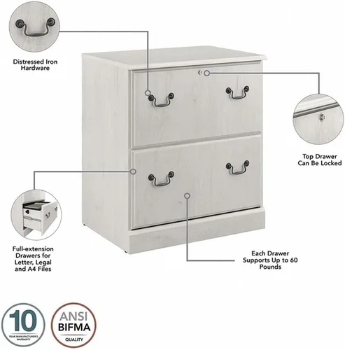 Miniatura 4 de Bush Home Archivador lateral Saratoga con 2 cajones en roble blanco lino